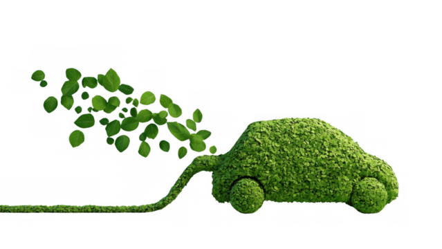 Leaf-built electric vehicle shows eco design, AI, PNG - Powered by Adobe