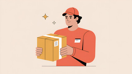 Delivery man holding a package vector illustration in flat design style for delivery service and logistics concepts