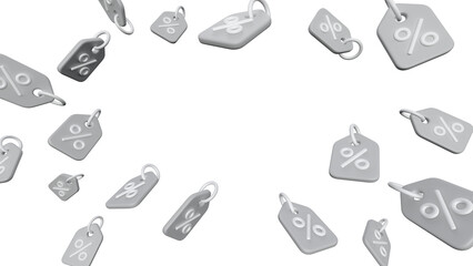 Grey percentage sale tags frame transparent background 3D render