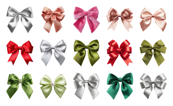 PNG Colorful satin bows collection, element set on transparent background