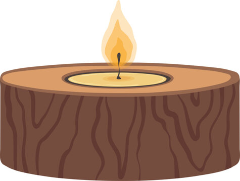 Wooden candle holder burning creating warm light
