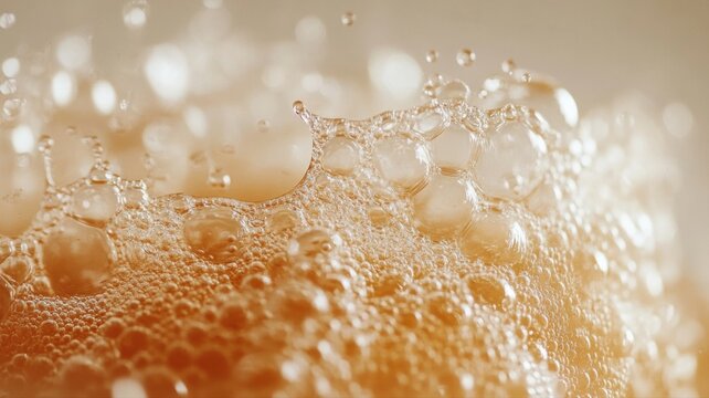 Close-up Macro of Golden Drink Bubbles and Foam bubbles foam drink macro close-up golden froth beer