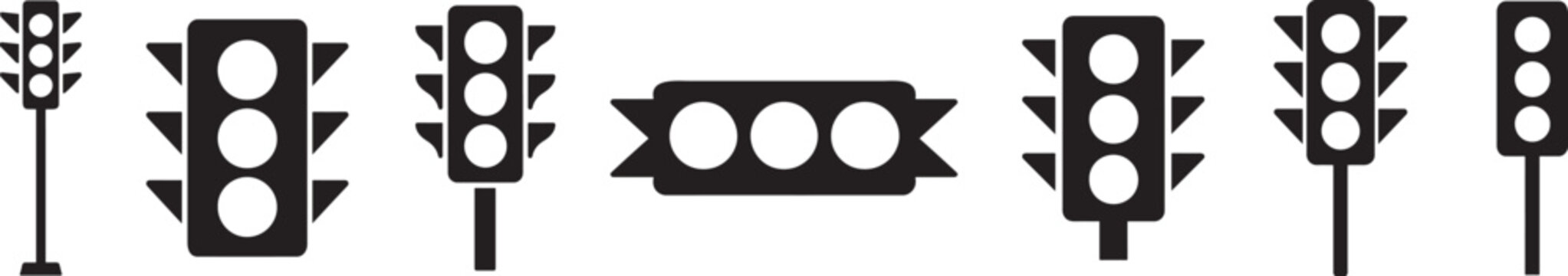 Silhouette traffic light icon set with simple signal shapes, perfect for signs and transport.