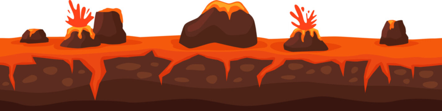 Volcanic seamless game level with erupting lava