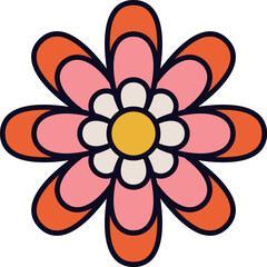 Retro groovy flower illustration with 60s style