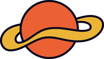 Orange planet with yellow ring orbiting space