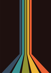 Retro colorful lines converging forward on dark background