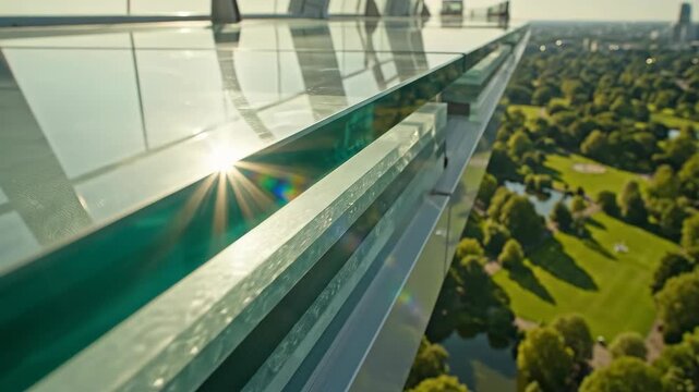 Walking on a Glass Skydeck Above a City Park During the Day