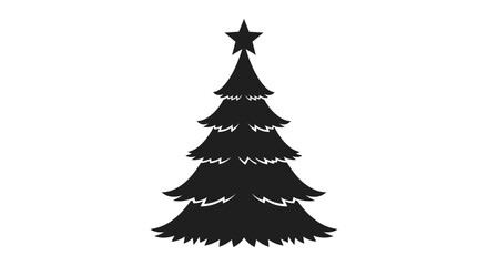 Minimalist Black Silhouette of a Stylized Christmas Tree with Star Topper Isolated on White Background
