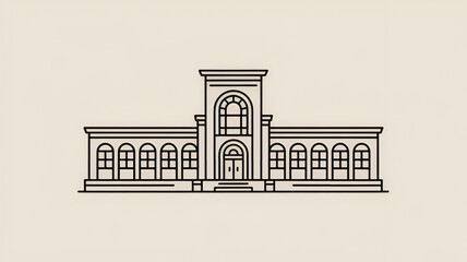 Minimalist line art illustration of a historic building architectural design suitable for logo design or icon use