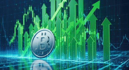 Bitcoin Cryptocurrency Surging Growth on Digital Financial Market Chart Background