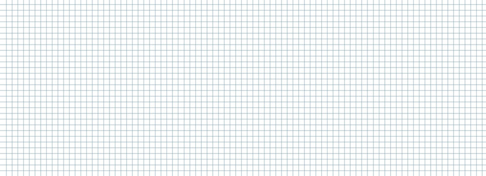 Wide white grid paper. Journaling, office page blank background. Notebook paper sheet. Vector horizontal notepad binder pattern. Math diary textured cover. Stationary simple horizontal bg.