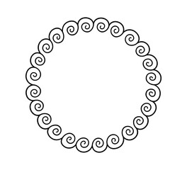 Greek doodle circle frame. Hand drawn roman round frame. Greek or Roman ancient motif border design. Ancient ornament circle element. Vector illustration isolated on white background.