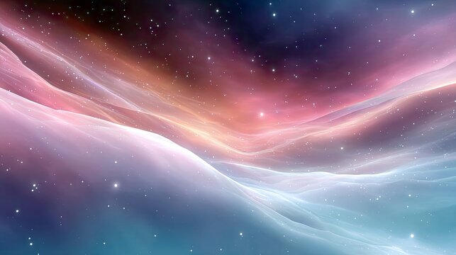 A vibrant cosmic nebula with swirling clouds of pink, purple, and blue, illuminated by countless stars, creating a sense of wonder and vastness.