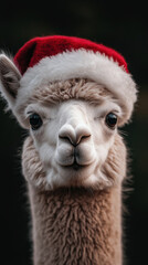 Naklejka premium Adorable Alpaca Wearing Santa Hat Celebrates Festive Season with Charm and Cuteness