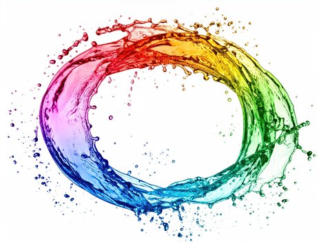 Vibrant, colorful liquid splashes form a circular frame against a white background.  Dynamic, fluid motion is depicted in the design - Powered by Adobe
