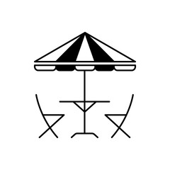 Cafe table with chairs and parasol icon vector illustration