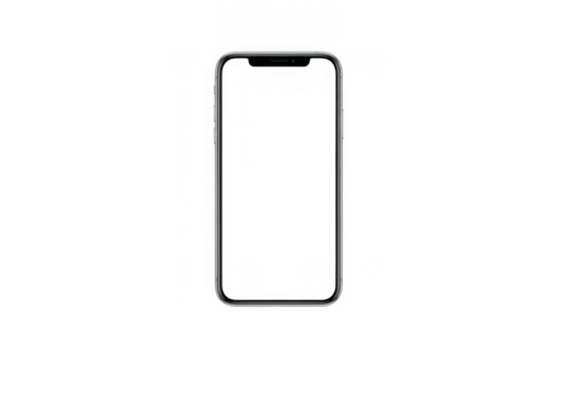 Sleek smartphone with an empty white screen, ready for custom content, app demonstrations, or website previews, isolated on transparent background
