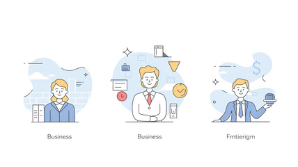 Set of business people vector illustrations flat line design concept for business finance and entrepreneurship isolated on white background