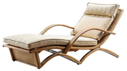 Elegant rattan chaise lounge with beige cushions for relaxation