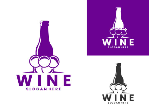 Wine with bottle club bar logo design. Wine Bar logo design vector template