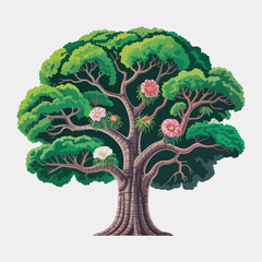 Kapok Tree Vector Outline | Tropical Rainforest Tree Silhouette | Botanical Illustration