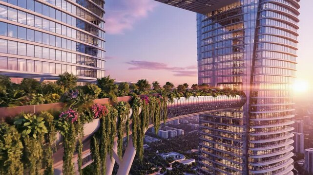 Modern Skyscrapers at Dusk in an Asian City