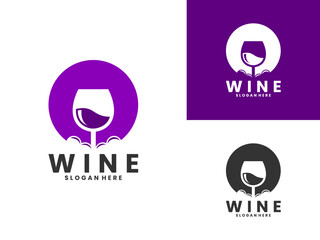 Wine glass with circle logo design vector template. Modern and simple wine logo design concept
