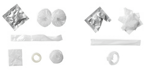 Collection of various white paper and foil scraps and shapes isolated on transparent background