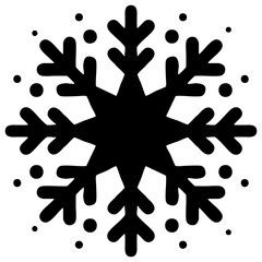 Black abstract vector illustration of snowflake with scattered dots on white background. Minimal winter ornament for holiday design, patterns, greeting cards, stickers seasonal decorations. EPS 10