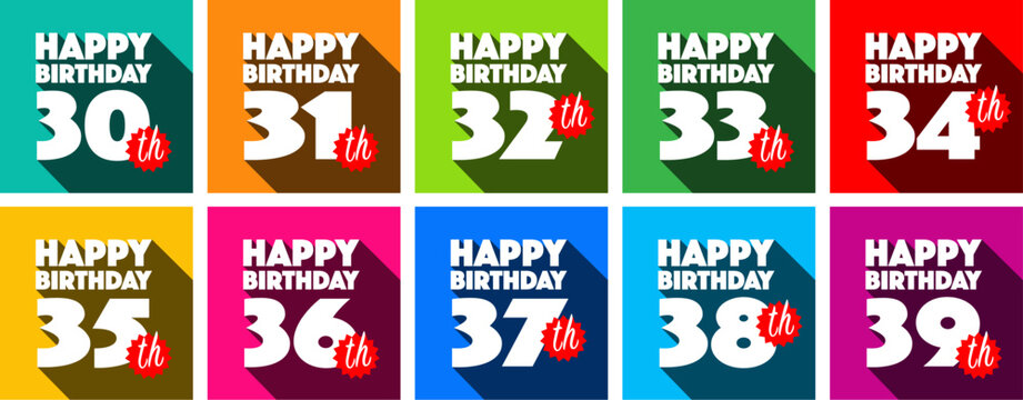 Happy Birthday from 30 to 39 years with long shadow