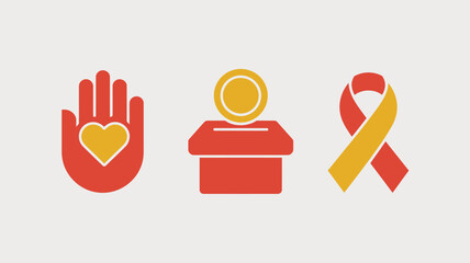 A symbolic representation of charity with hand heart donation box and ribbon on a white background