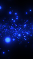 Abstract glowing blue particles floating in dark space, creating cosmic futuristic digital atmosphere