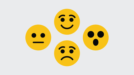 Fototapeta premium A collection of four yellow circular emoticons displaying different emotional expressions on a gray background