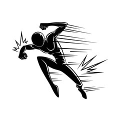 Naklejka premium Sprinting athlete silhouette with abstract dynamic black-white streak effect.