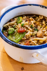 Curly bubbles of Iberian pork with mushrooms, 