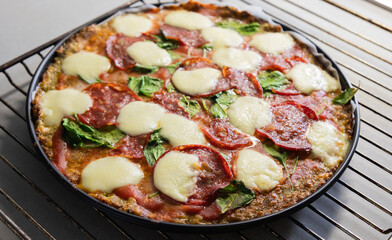delicious freshly made broccoli pizza, healthy eating, close up