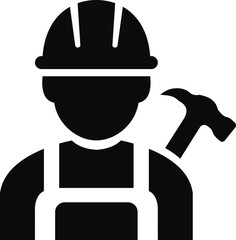 Construction worker icon builder plumber painter welder engineer maintenance labor character vector pack, black and white and solid professional industry tool avatar symbols for service and repair