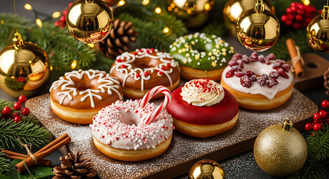 Delicious Christmas Donuts with Festive Toppings.