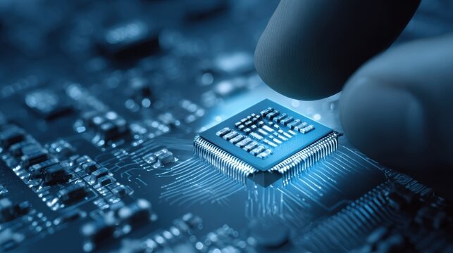 Engineer Examines Microchip During Project Development in a Modern Lab Setting - Powered by Adobe