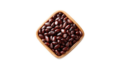 Fototapeta premium Exquisite Pine Nuts in Rustic Dish: A close-up view of a diamond-shaped wooden dish overflowing with shiny, dark pine nuts, evoking the essence of natural goodness.
