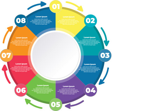 Flow process 8 points vector infographic with arrow around