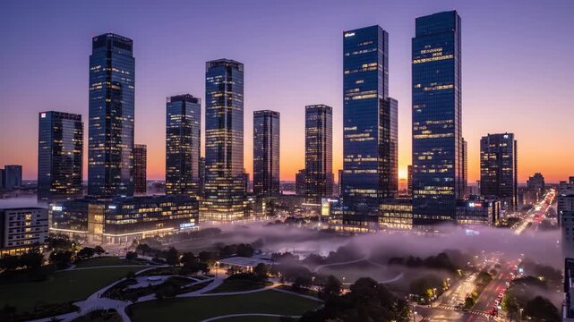 Sunrise Over Modern City Landscape in Zhengzhou, China