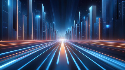 Abstract style futuristic city architecture and road skyline