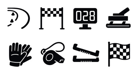 Racing and sports equipment icons with black background