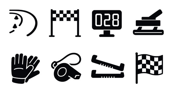 Racing and sports equipment icons with black background - Powered by Adobe