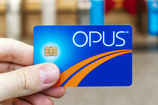 Montreal, Canada - August 12, 2025: OPUS transit card close-up, public transportation pass