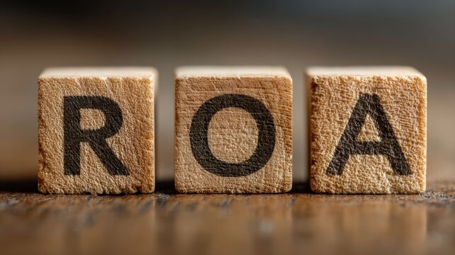 Macro shot of roa wooden text blocks on a polished table standard viewpoint conceptual focus