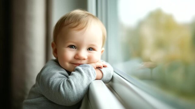 Lazy child sliding down apartment defocused window bored, faceless candid kid, confined visualization detail, blurred home background, nothing-to-do concept, boredom interface, ind