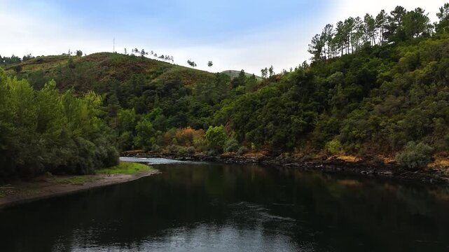 Aerial view of the Sil river in Spain. Landscape.